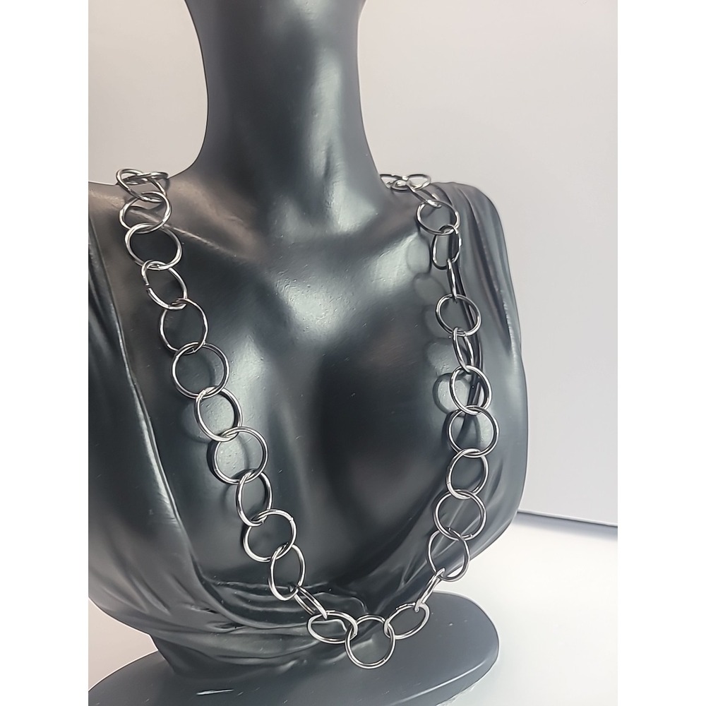 Silver Tone Open‎ Circle Link Necklace Geometric Modern Minimalist Statement